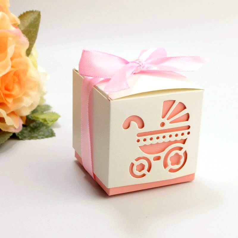 Pink Pram Baby Shower Favour Box 10 Pack