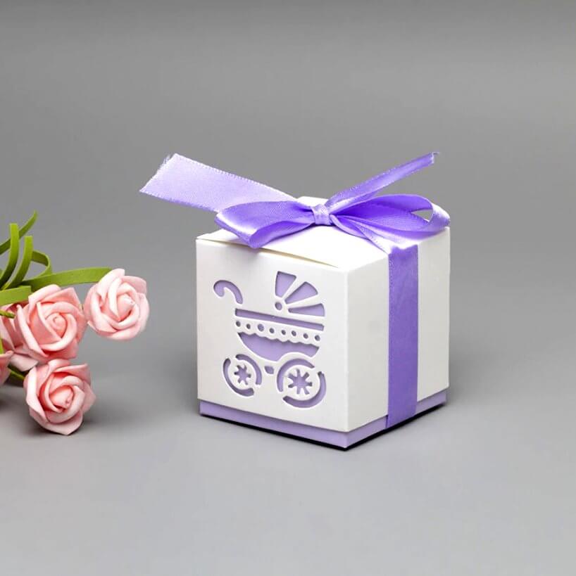 Purple Pram Baby Shower Favour Box 10 Pack