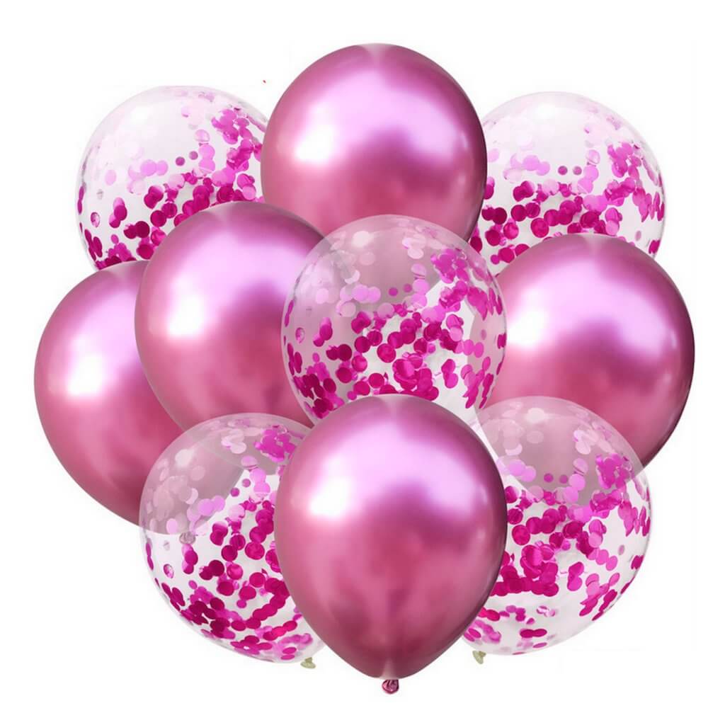 Chrome Hot Pink & Confetti Latex Balloon Bouquet 10 Pack