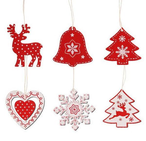 Online Party Supplies Red Wooden Christmas Hanging Decorations (Pack of 10)