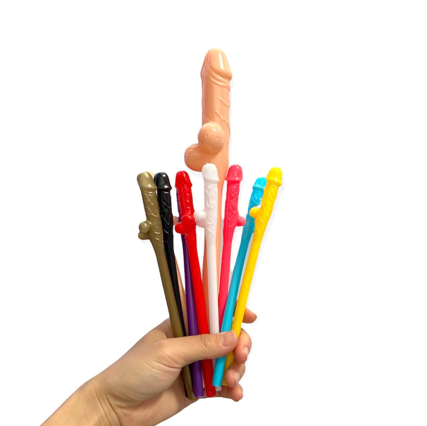 Combo Multicoloured Penis Drinking Straw & Jumbo Dick Straw 1 Pack