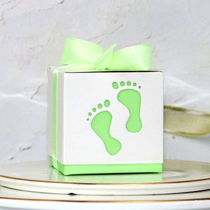 Baby Footprint Baby Shower Favour Box 10 Pack - Green
