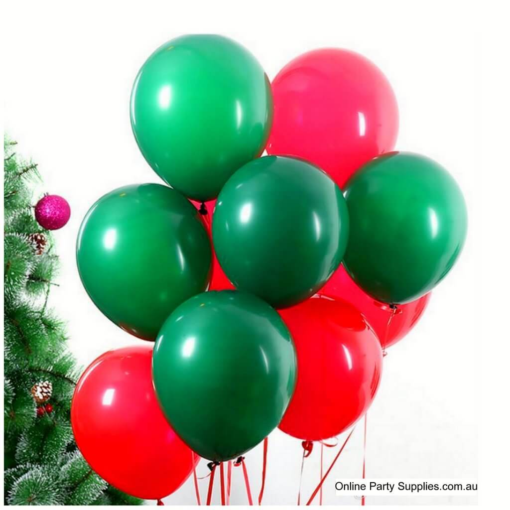 10 counts 12 Inch Red & Forest Green Latex Balloon Bouquet - Christmas Party Decorations