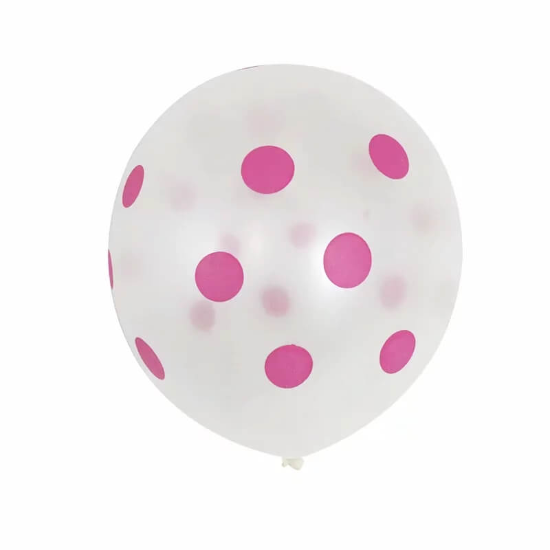 12" Transparent Polka Dot Latex Balloon 10 Pack - Hot Pink Dots