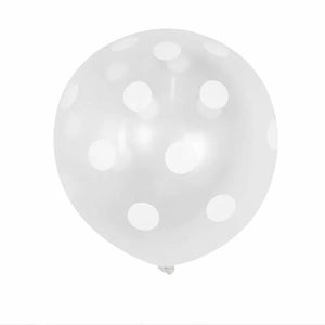 12" Transparent Polka Dot Latex Balloon 10 Pack - White Dots