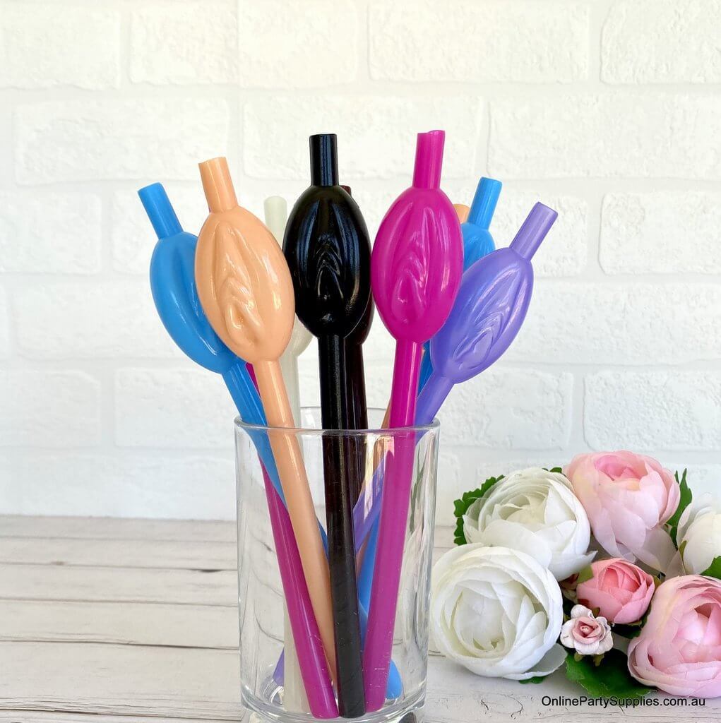 Online Party Supplies Naughty Bachelor Party Pussy Vagina Drinking Straws (pack of 10)