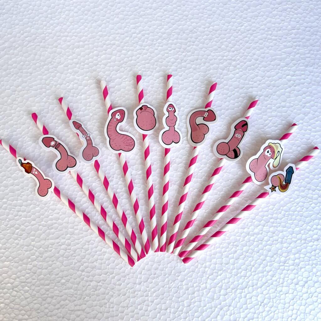 10 Pack Penis Sipping Straws - Pink