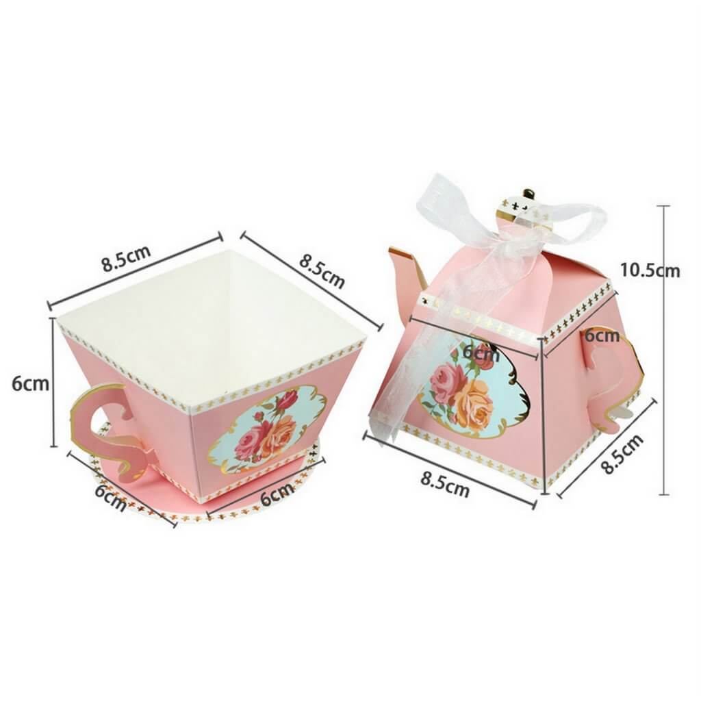Tea Pot Shaped Baby Shower Favour Box 10 Pack - Pink