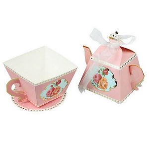 Tea Pot Shaped Baby Shower Favour Box 10 Pack - Pink