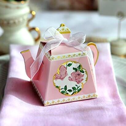 Tea Pot Shaped Baby Shower Favour Box 10 Pack - Pink