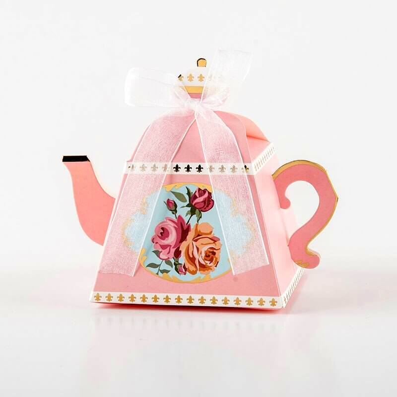 Tea Pot Shaped Baby Shower Favour Box 10 Pack - Pink