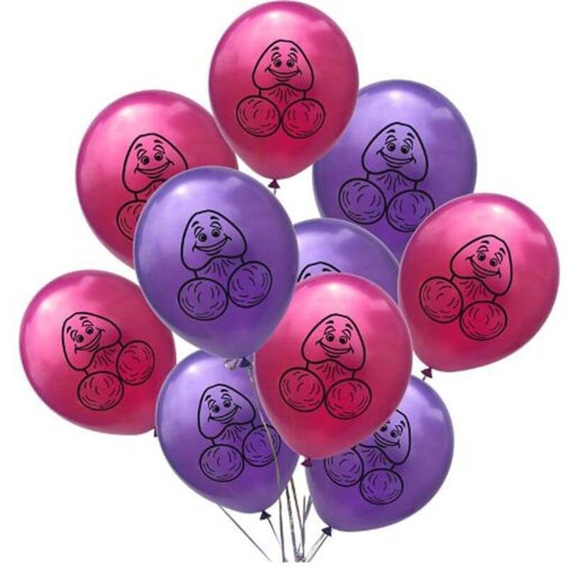 Purple & Pink Happy Smiling Penis Pink Print Latex Hen Party Balloon 10 Pack
