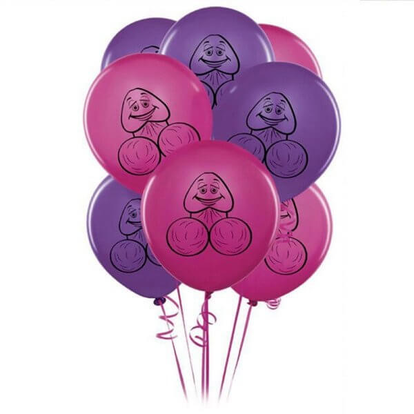 Purple & Pink Happy Smiling Penis Pink Print Latex Hen Party Balloon 10 Pack