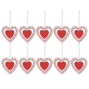Online Party Supplies Red Wooden Heart Christmas Hanging Decorations (Pack of 10)