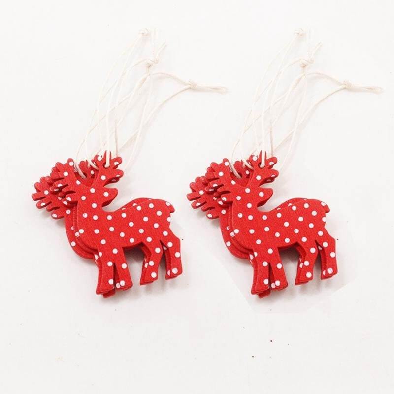 Online Party Supplies Wooden Christmas Tree Hanging Ornaments (Pack of 10) Red Reindeer