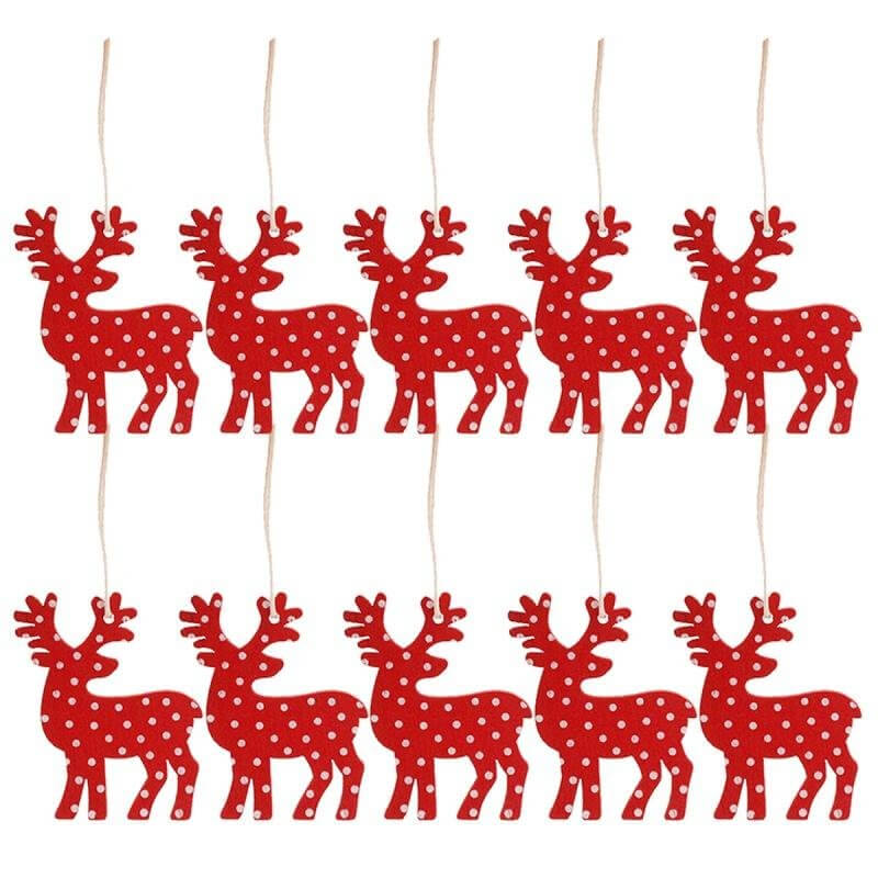 Online Party Supplies Wooden Christmas Tree Hanging Ornaments (Pack of 10) red reindeers