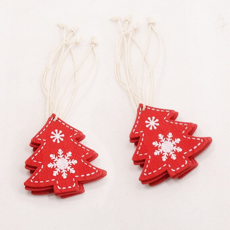 Online Party Supplies Red Wooden Tree Pendants Pack of 10 Christmas Hanging Ornaments