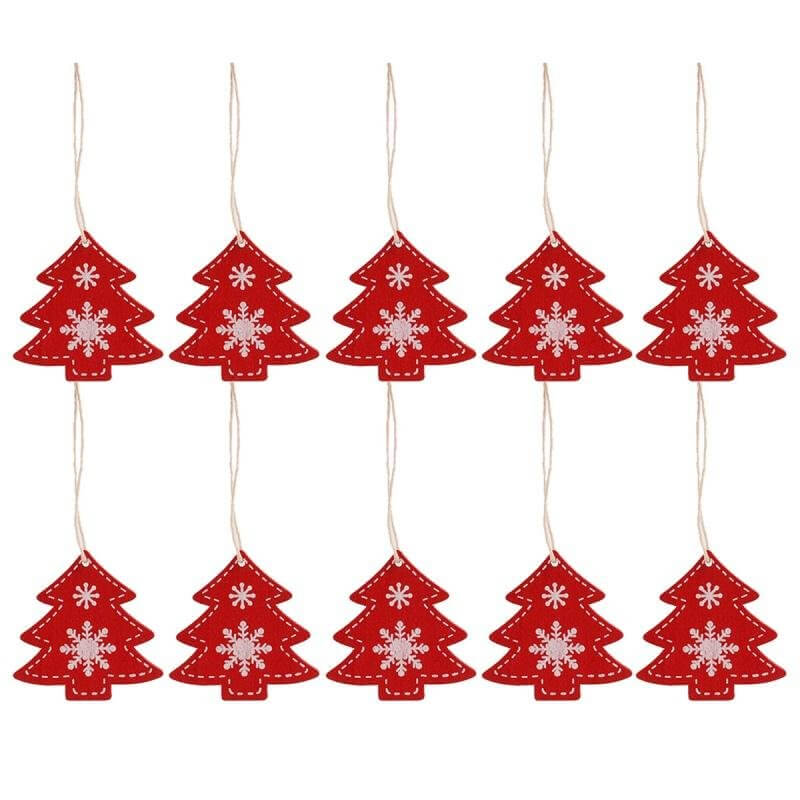 Online Party Supplies Red Wooden Tree Pendants Pack of 10 Christmas Hanging Ornaments