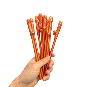 Rose Gold Naughty Hens Party Penis Shaped Drinking Straw 10 Pack