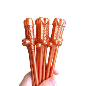 Rose Gold Naughty Hens Party Penis Shaped Drinking Straw 10 Pack