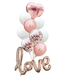Pearl White, Rose Gold Confetti, Rose Gold Heart Love Balloon Bundle (Pack of 10)