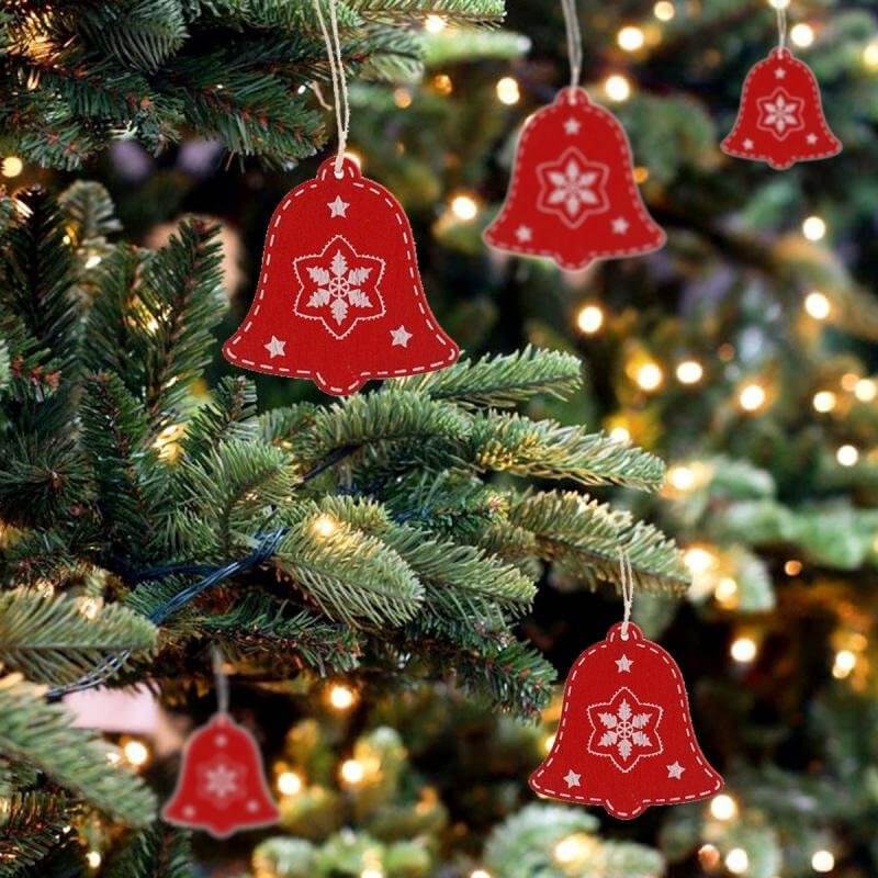 Online Party Supplies Red Wooden Bell Pendants Pack of 10 Christmas Hanging Ornaments