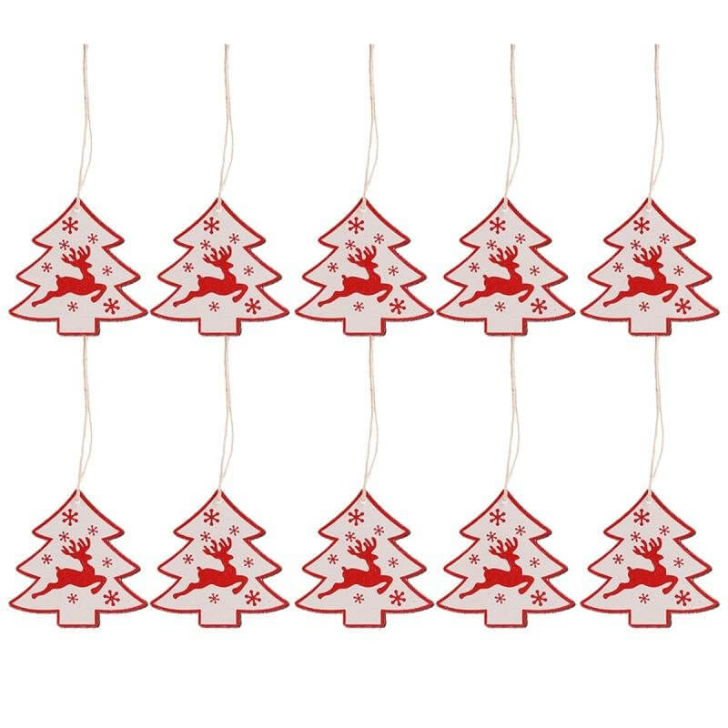 Online Party Supplies White Wooden Christmas Tree Hanging Decorations (Pack of 10)