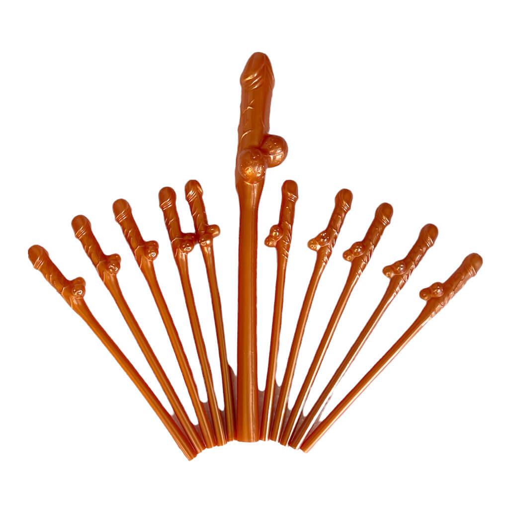 Combo Rose Gold Naughty Hens Party Penis Shaped Drinking Straw 11 Pack - Bachelorette & Hen Party Supplies & Decorations