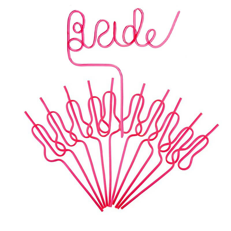 Pink Naugty Hen Party Swirly Penis & Bride Straws 11 Pack