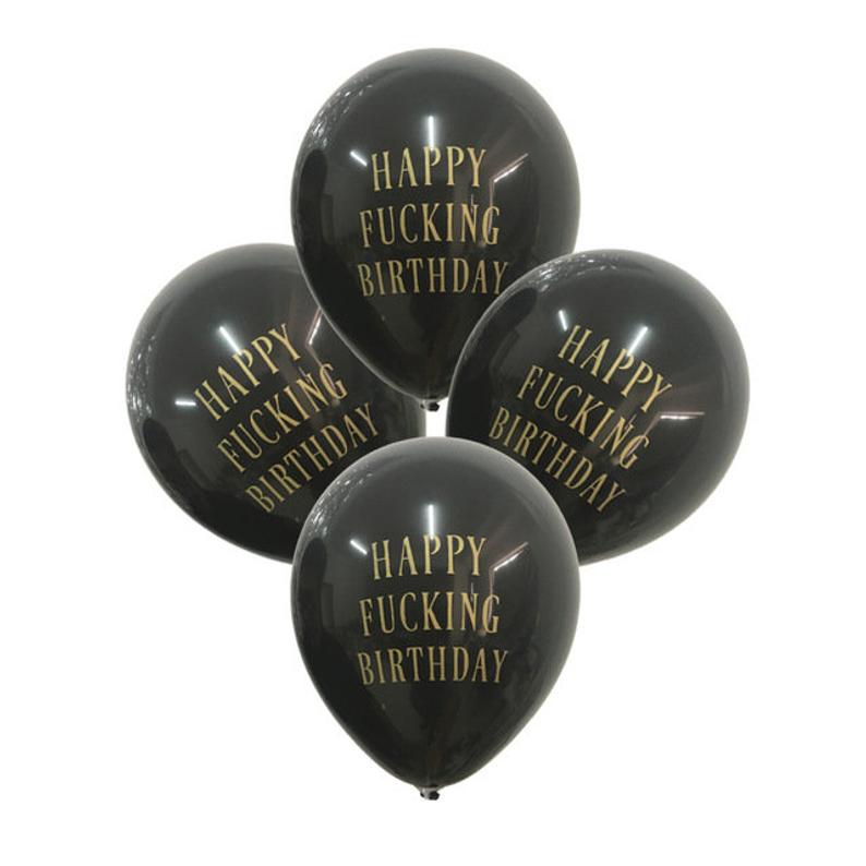 12" Black Happy Fucking Birthday Latex Balloon 10 Pack