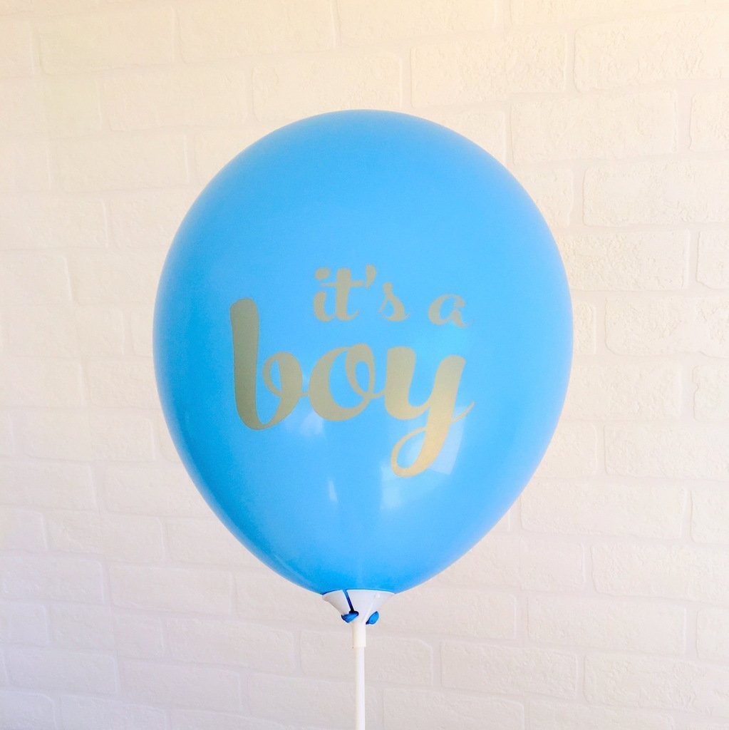 blue its a boy latex balloons with gold print