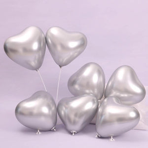 12" Chrome Heart Latex Balloon 10 Pack - Metallic Silver