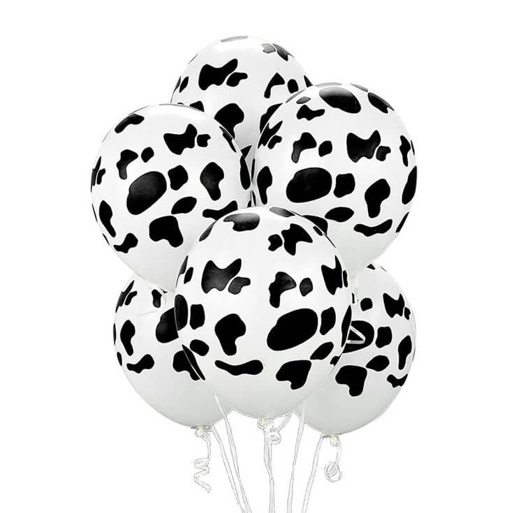 12" Cow Print White Latex Balloon 10 Pack