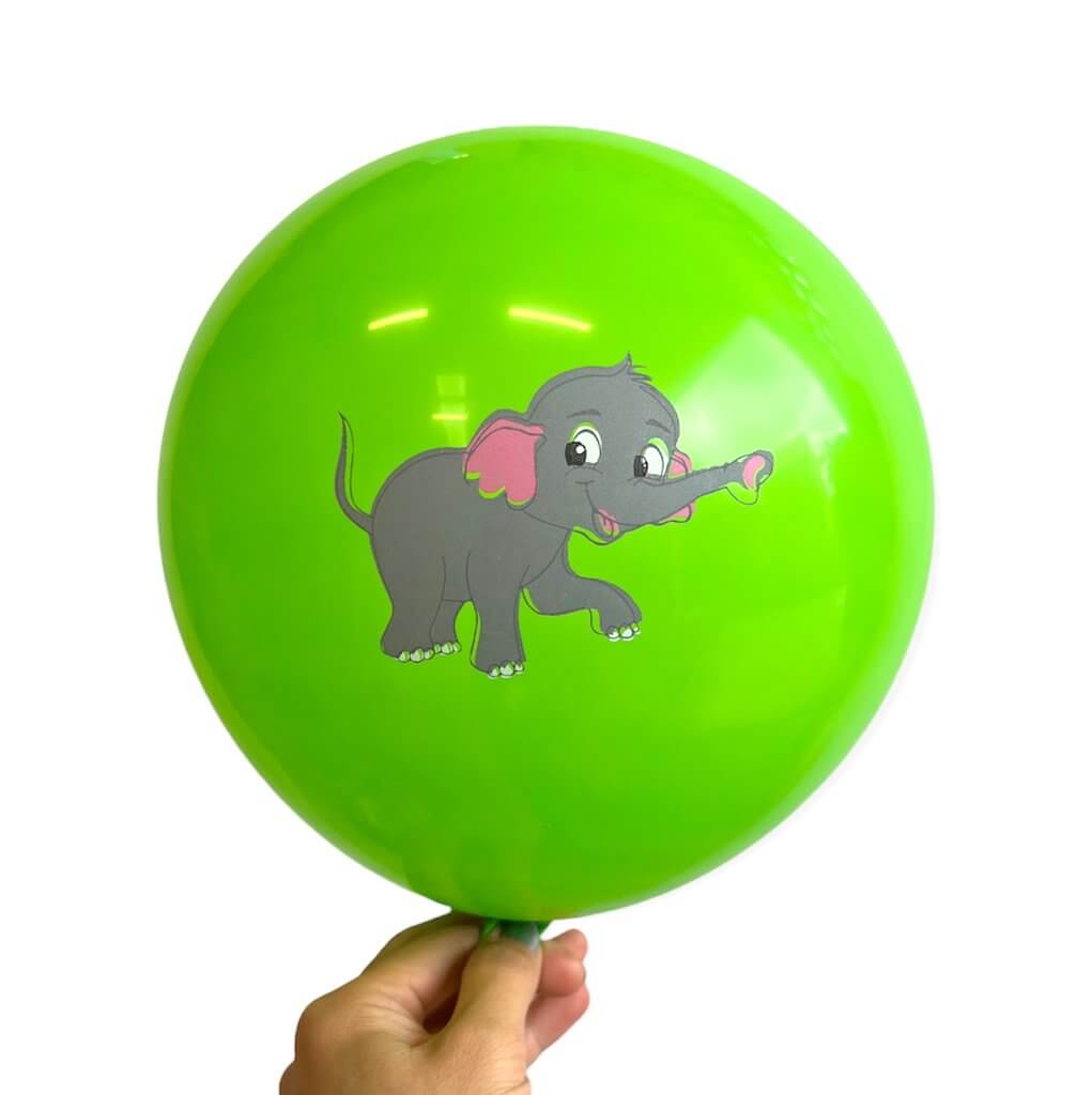 12" Elephant Print Green Latex Balloon 10 Pack