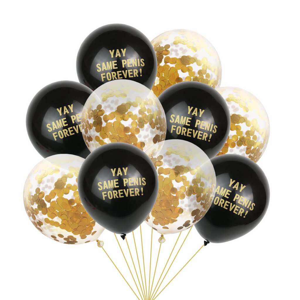 Gold Yay Same Penis Forever Gold Confetti Latex Balloon Bouquet (10 pieces)
