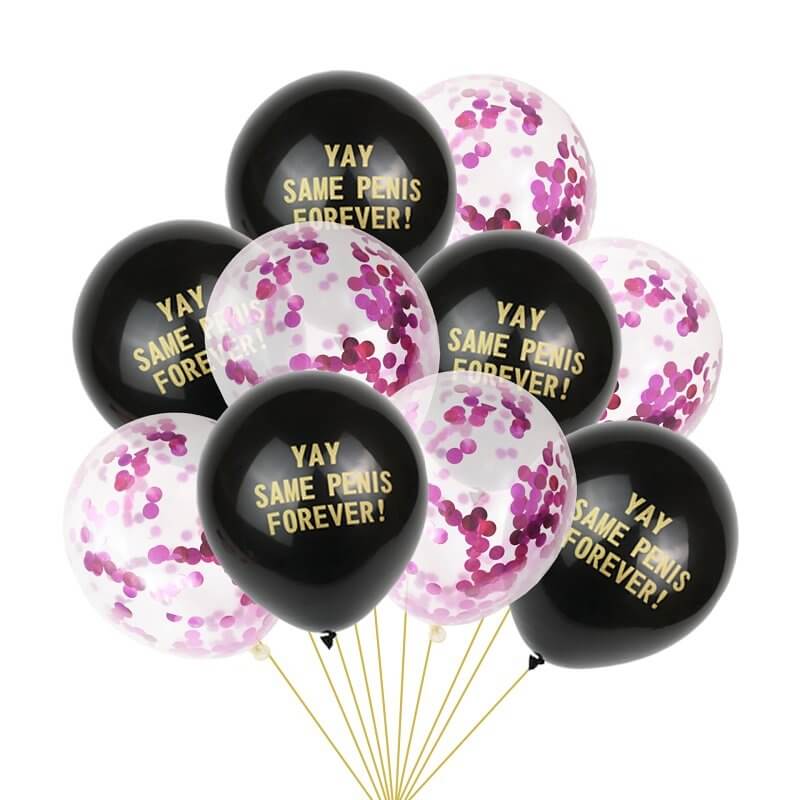 Gold Yay Same Penis Forever HOT PINK Confetti Latex Balloon 10 Pack