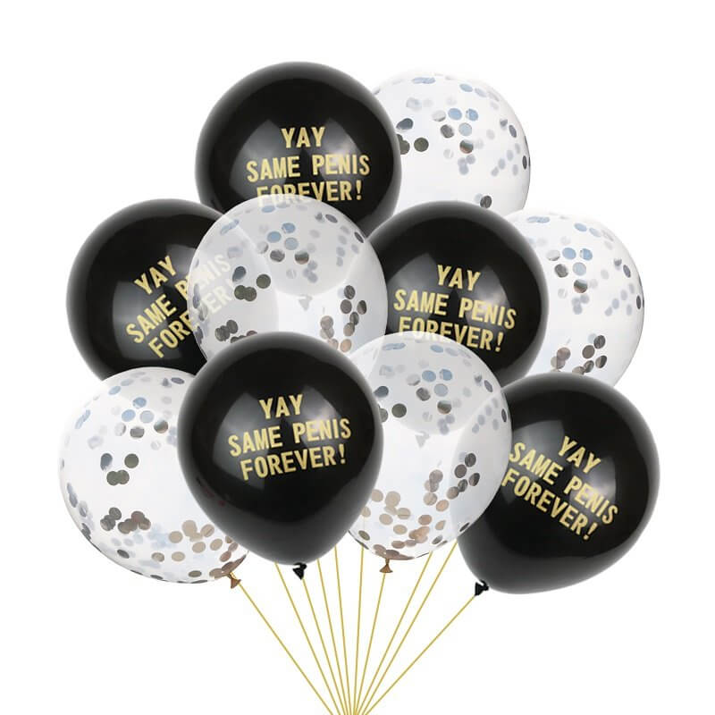 Gold Yay Same Penis Forever SILVER Confetti Latex Balloon 10 Pack