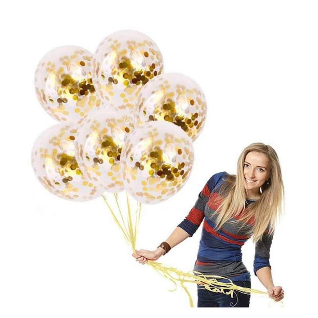 12" Online Party Supplies Gold Foil Confetti Latex Balloon Bouquet - 10 Pieces