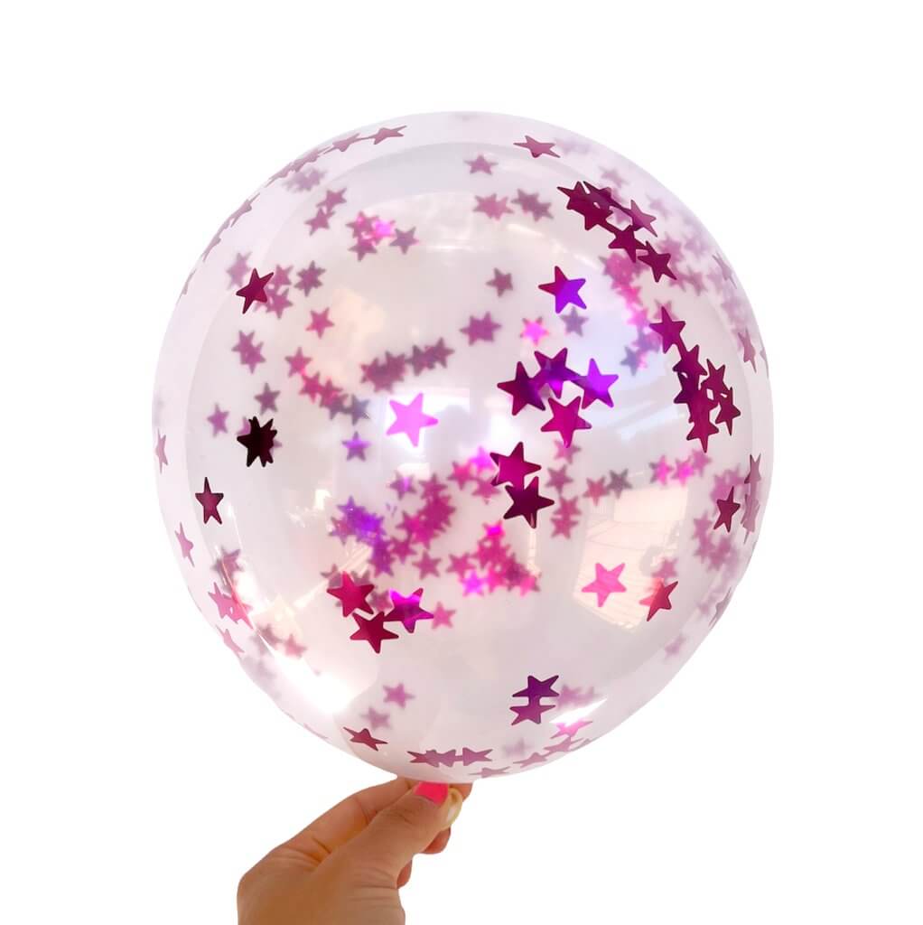 12" Hot Pink Star Foil Confetti Latex Balloon 10 Pack