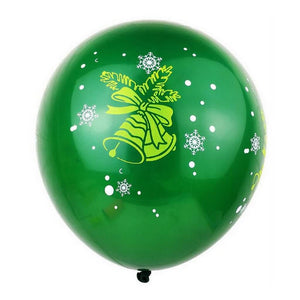 12 Inch Green Merry Christmas Bell Printed Latex Balloon 10 Pack - Xmas Party Supplies & Decorations