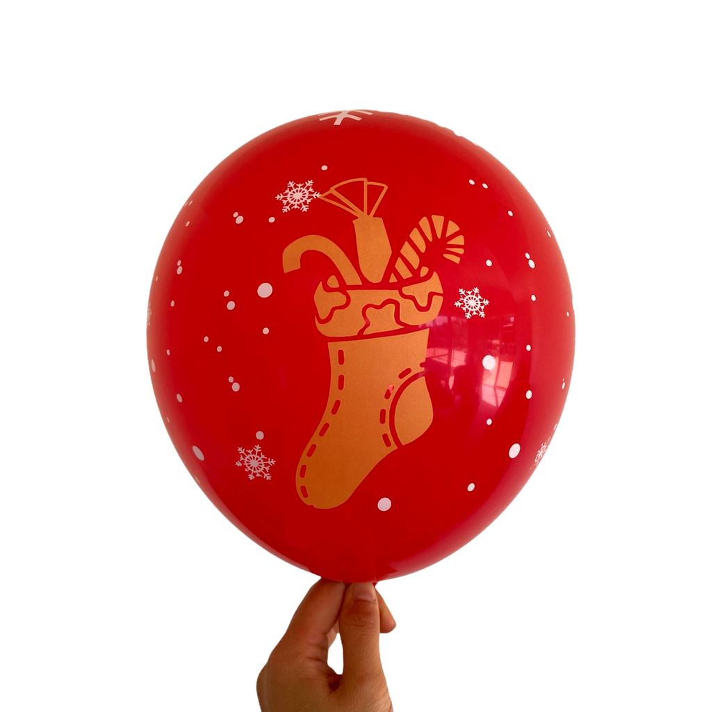 12 Inch Red Merry Christmas Candy Stockings Printed Latex Balloon 10 Pack - Xmas Party Supplies & Decorations