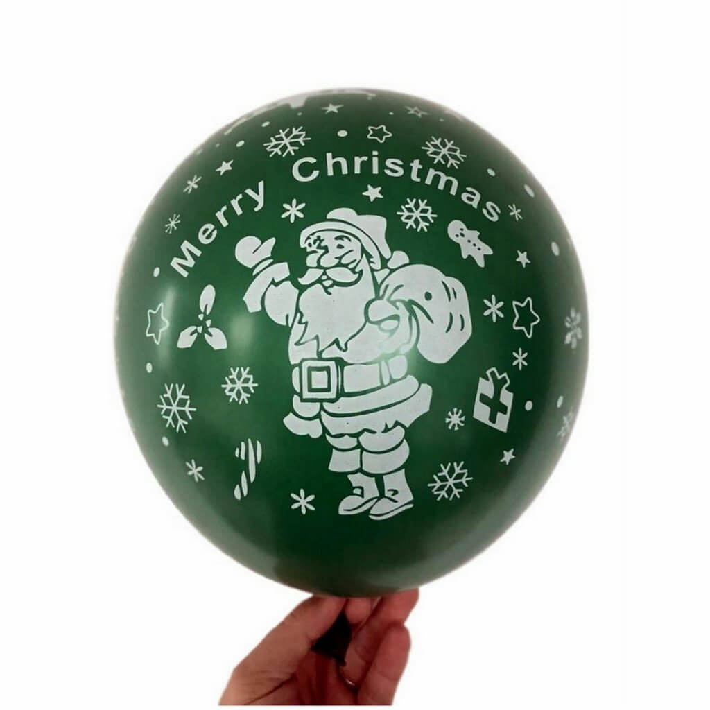 12 Inch Green Merry Christmas Santa Claus Printed Latex Party Balloon - Christmas Party Decorations