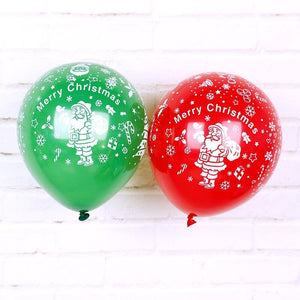 12" Red & Green Santa Claus Printed Latex Balloon Bouquet (10 pieces) - Christmas Party Decorations
