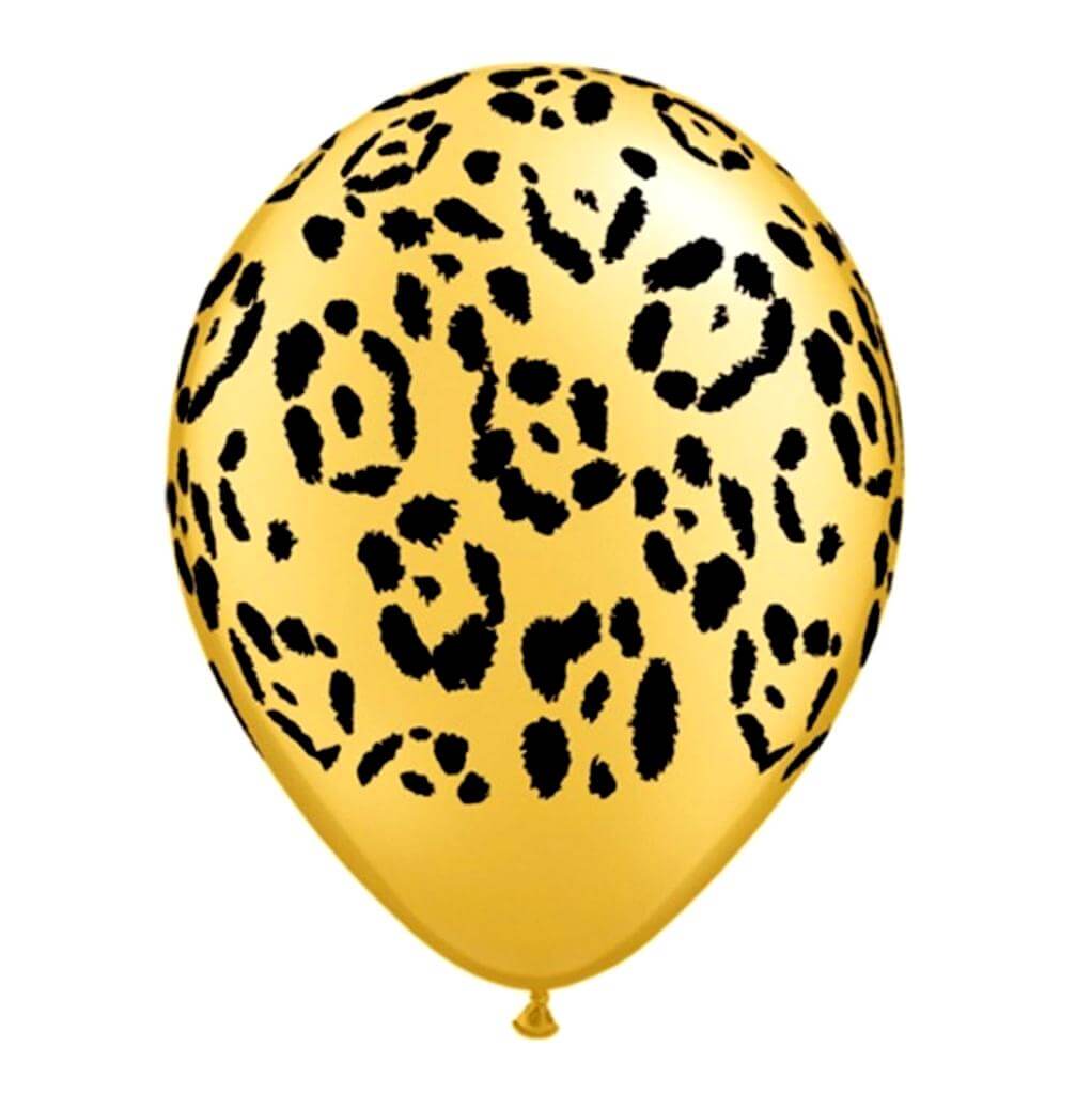 12" Safari Animal Leopard Spots Print Gold Latex Balloon 10 Pack - Safari Animal, Jungle Animal, Zoo Themed Party Decorations