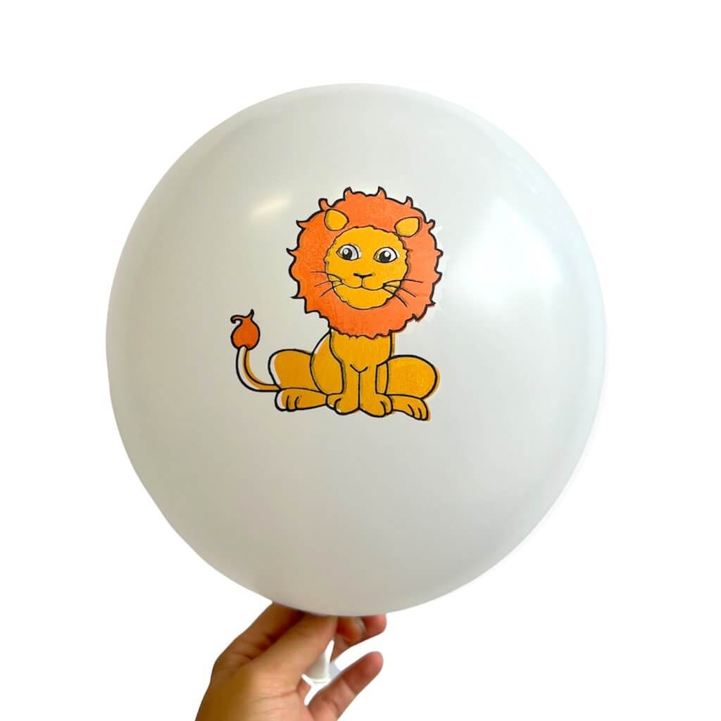 12" Lion Print White Latex Balloon 10 Pack