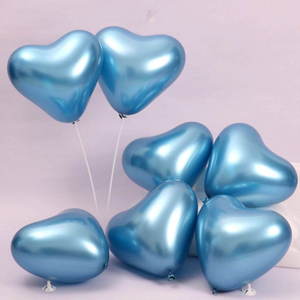12" Chrome Heart Latex Balloon 10 Pack - Metallic Blue