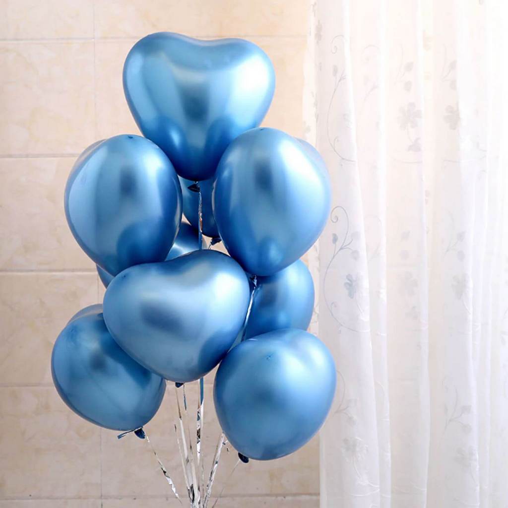 12" Chrome Heart Latex Balloon 10 Pack - Metallic Blue