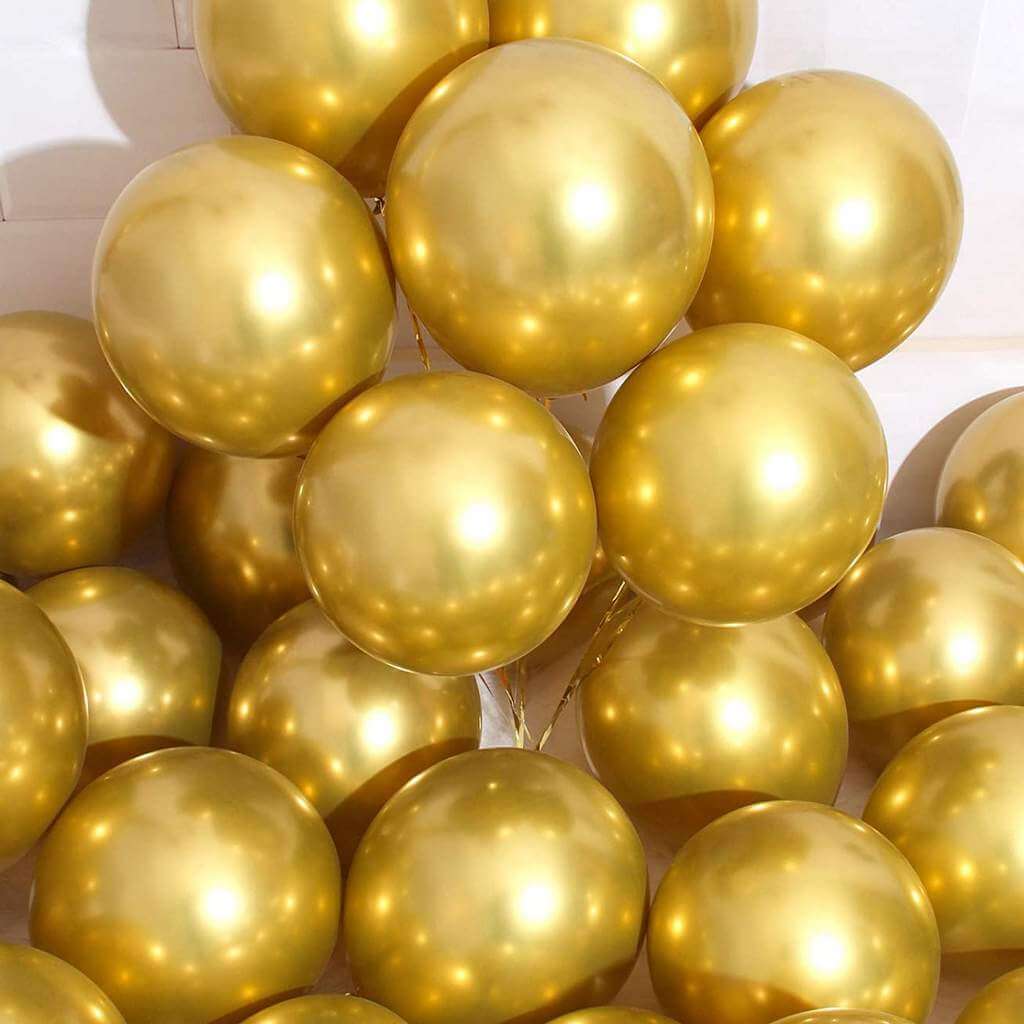 12'' Metallic Chrome Gold Latex Balloon 6 Pack