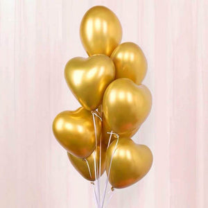 12" Chrome Heart Latex Balloon 10 Pack - Metallic Gold