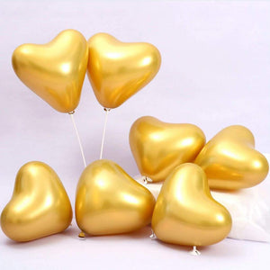 12" Chrome Heart Latex Balloon 10 Pack - Metallic Gold